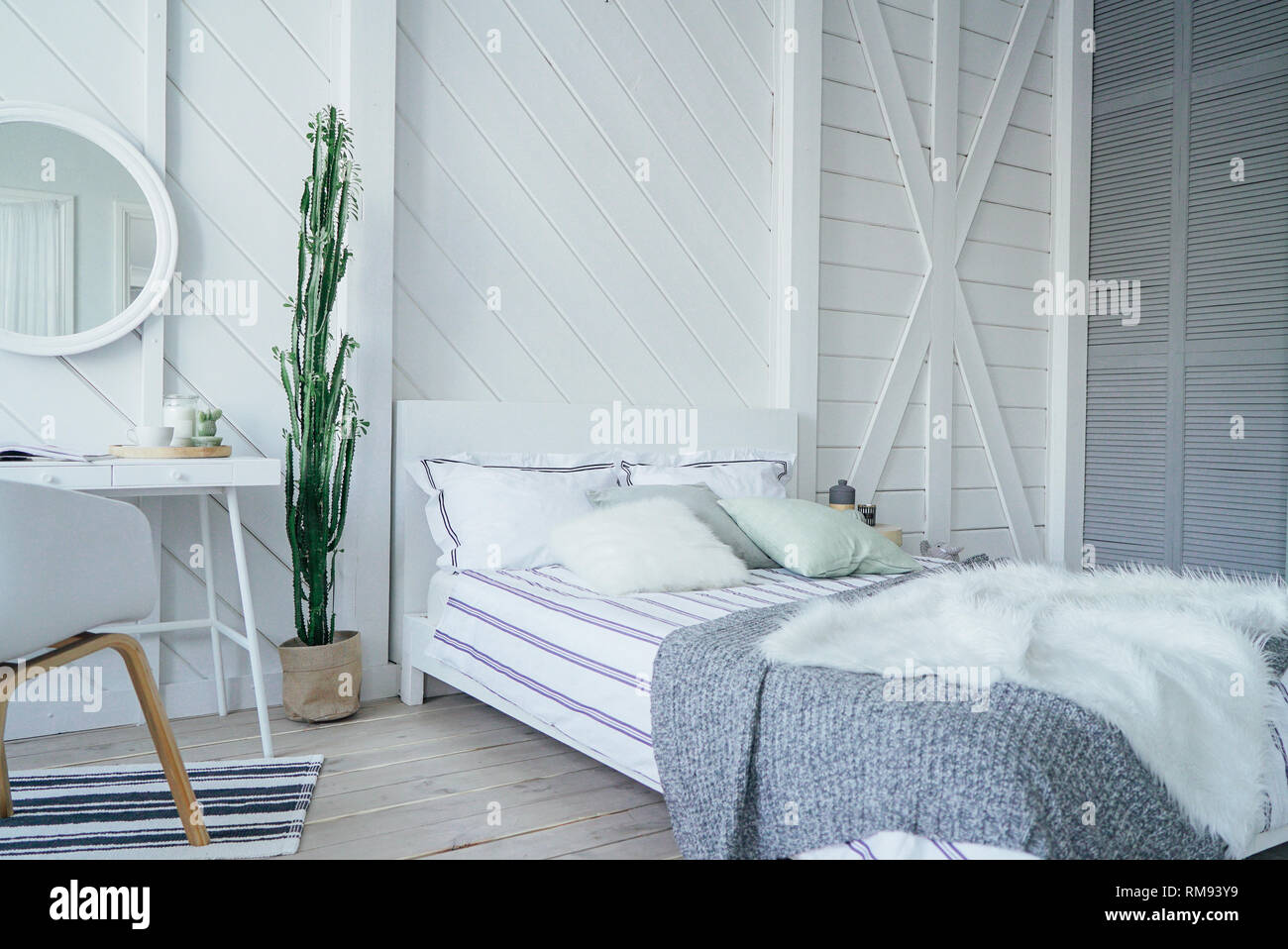 Scandinavian Modern Cozy Eco Interior White Table And
