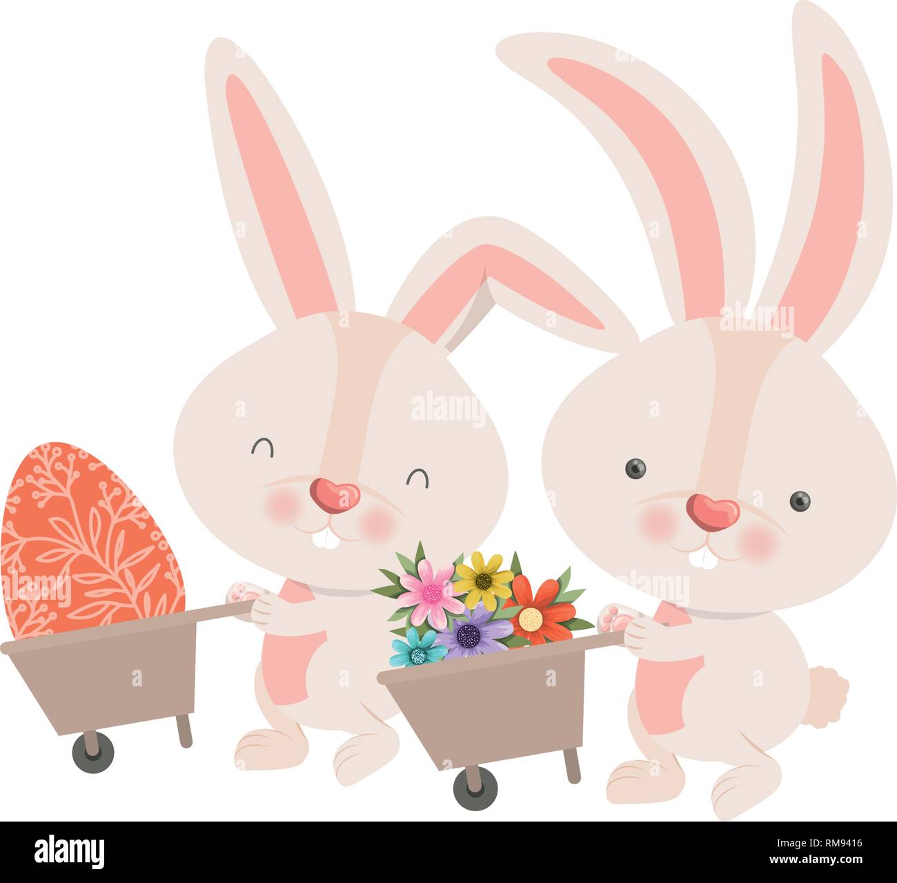 bunnies with wheelbarrow and easter egg icon Stock Vector Image & Art ...