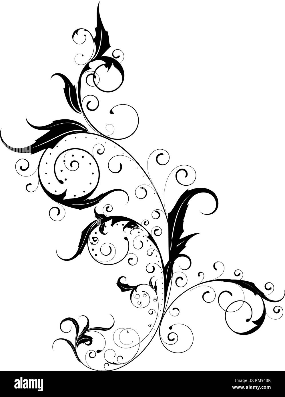 Flowers ornamental beautiful and swirls design element silhouette in