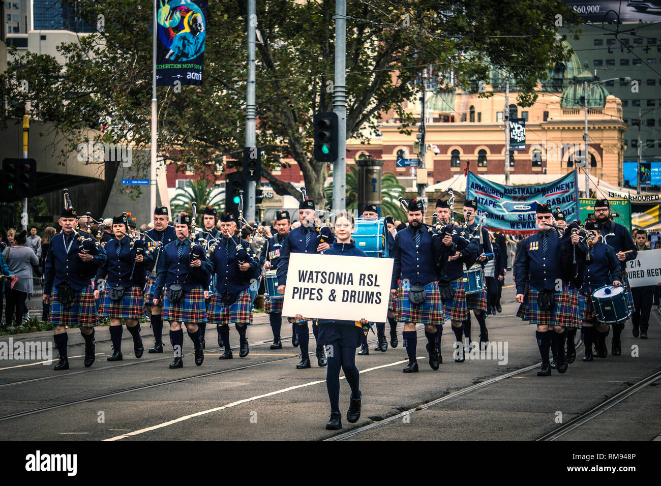 ANZAC Day parade of 2018 in St Kilda Road, Melbourne, Victoria, Australia. Stock Photo