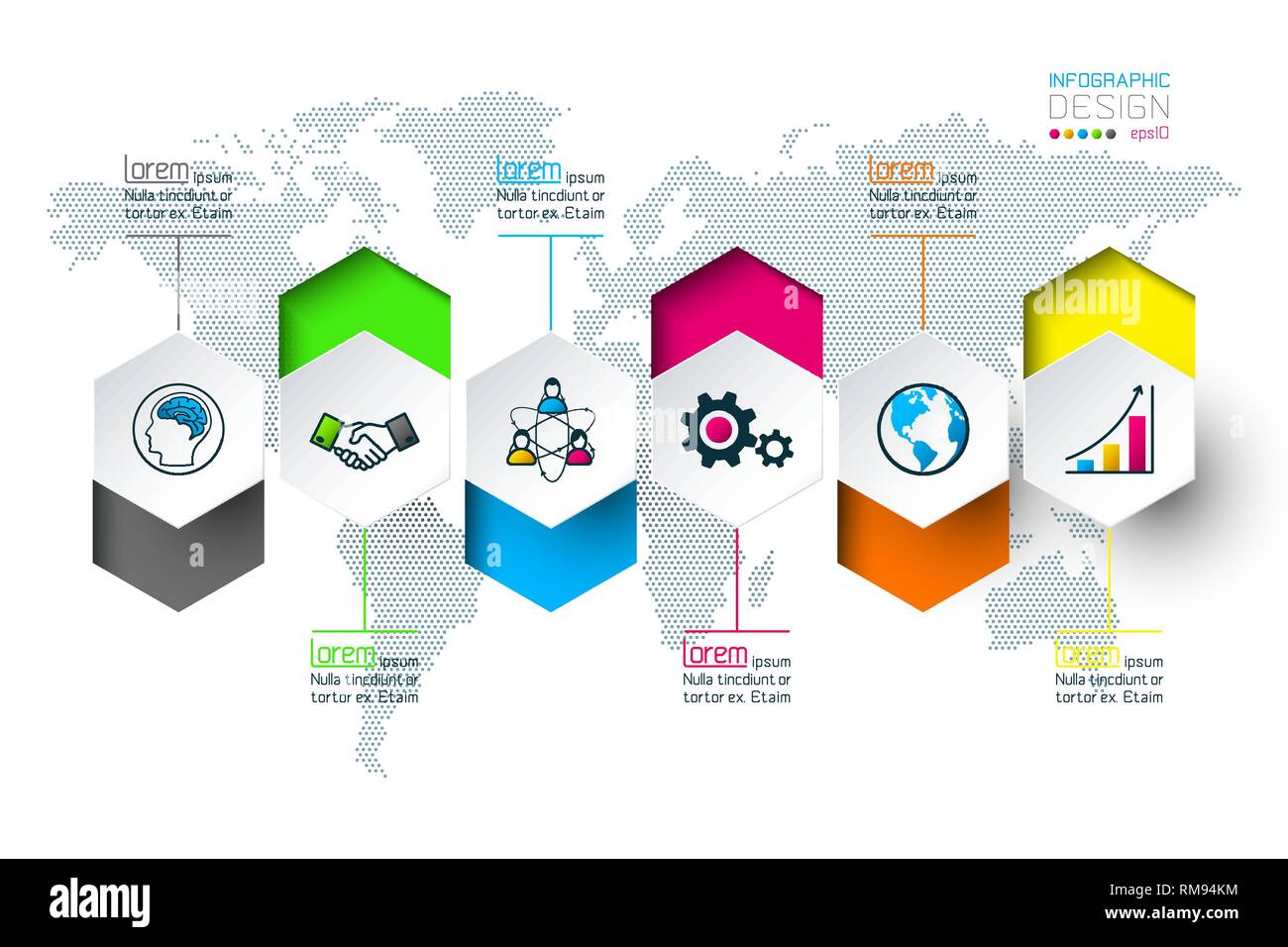 Business hexagon labels shape infographic groups bar. Stock Vector