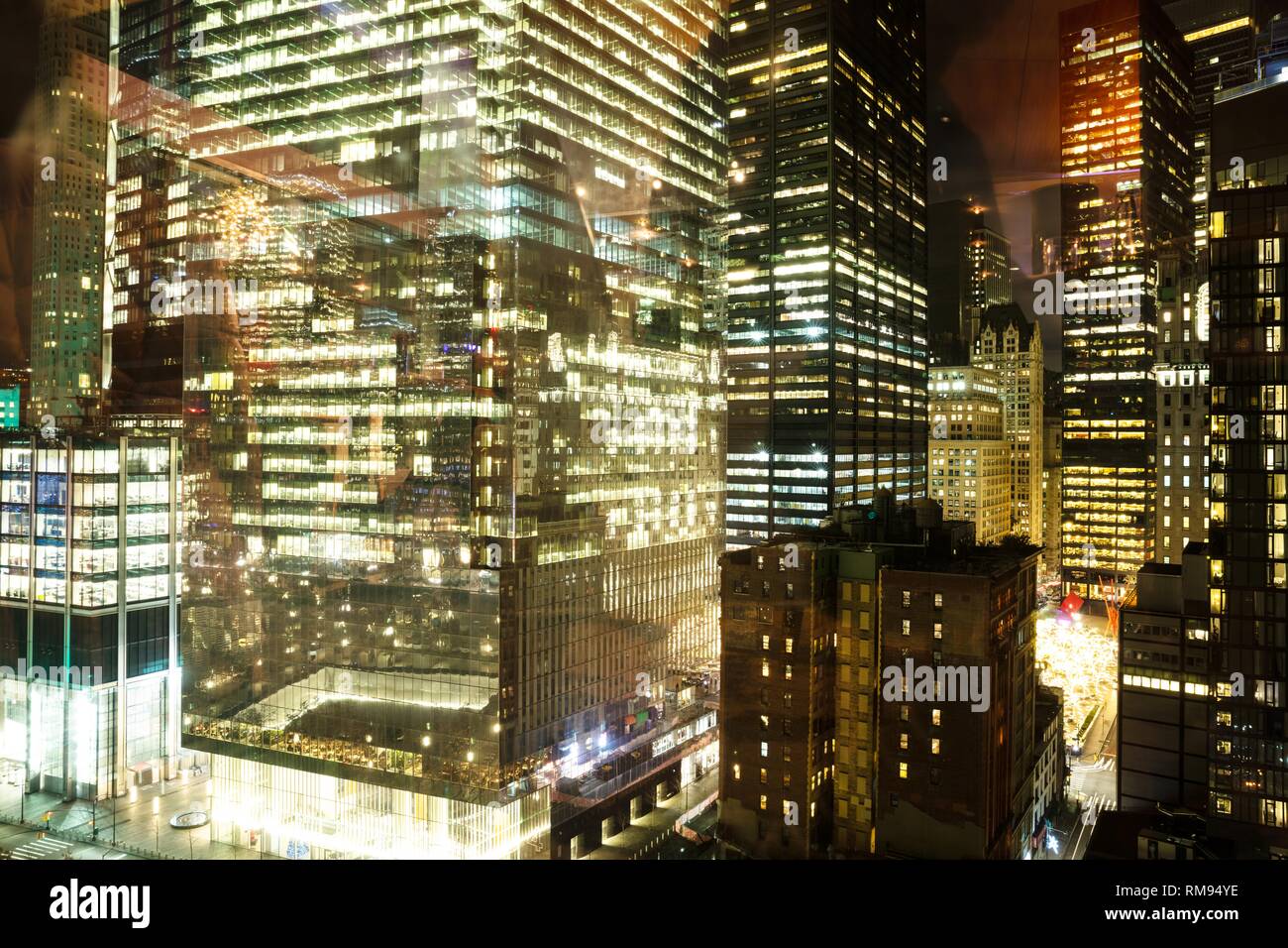 View Of Illuminated Skylines In New York City At Night Stock Photo - Alamy