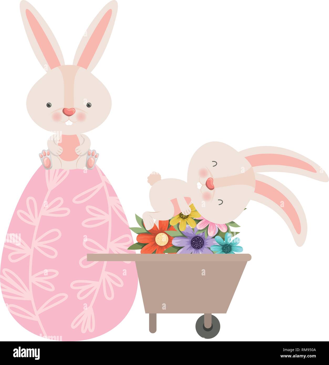 bunnies with wheelbarrow and easter eggs icon Stock Vector Image & Art ...