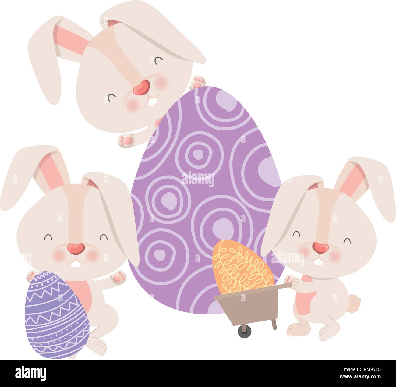 bunnies with wheelbarrow and easter eggs icon Stock Vector Image & Art ...