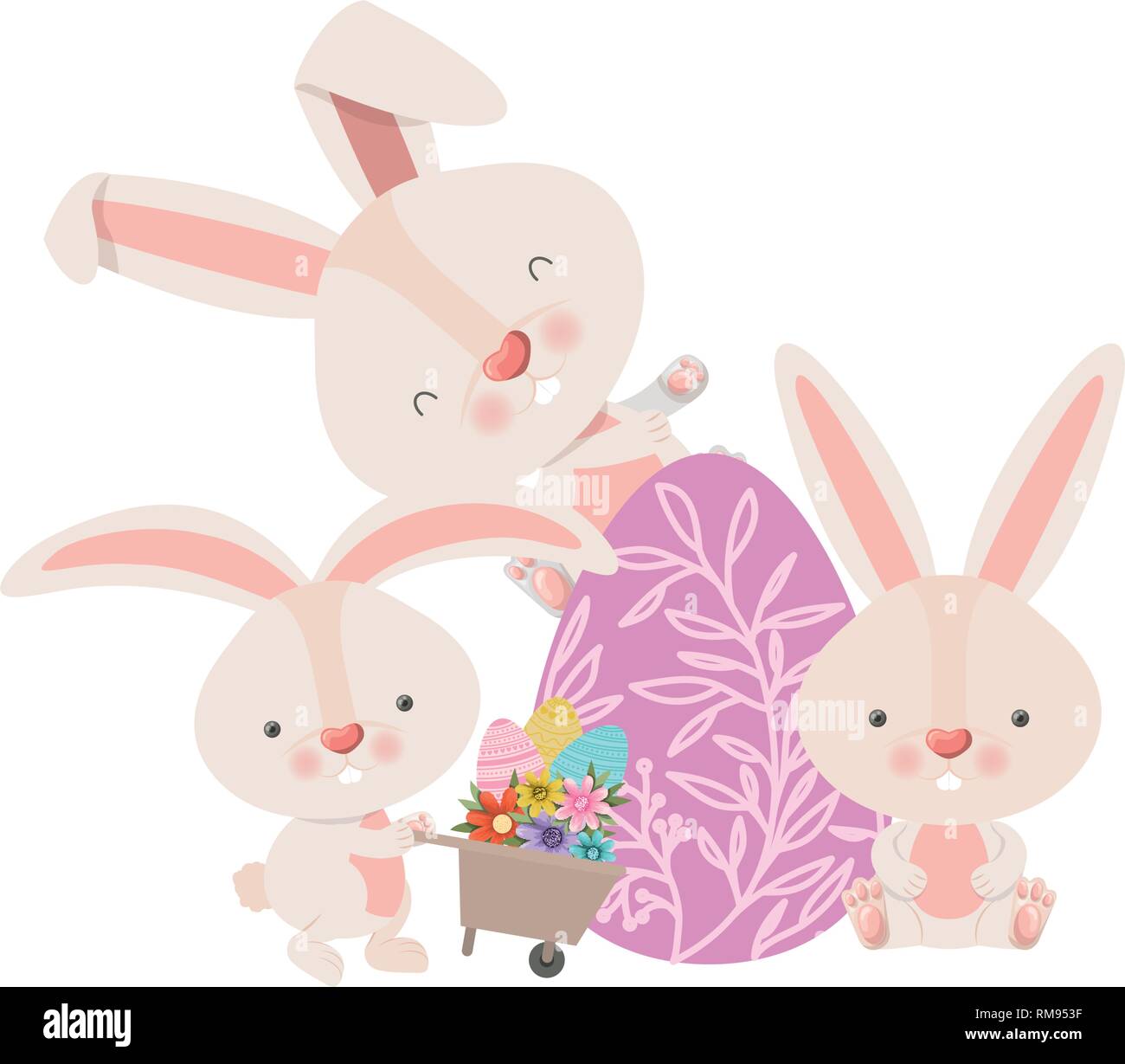 bunnies with wheelbarrow and easter eggs icon Stock Vector Image & Art ...