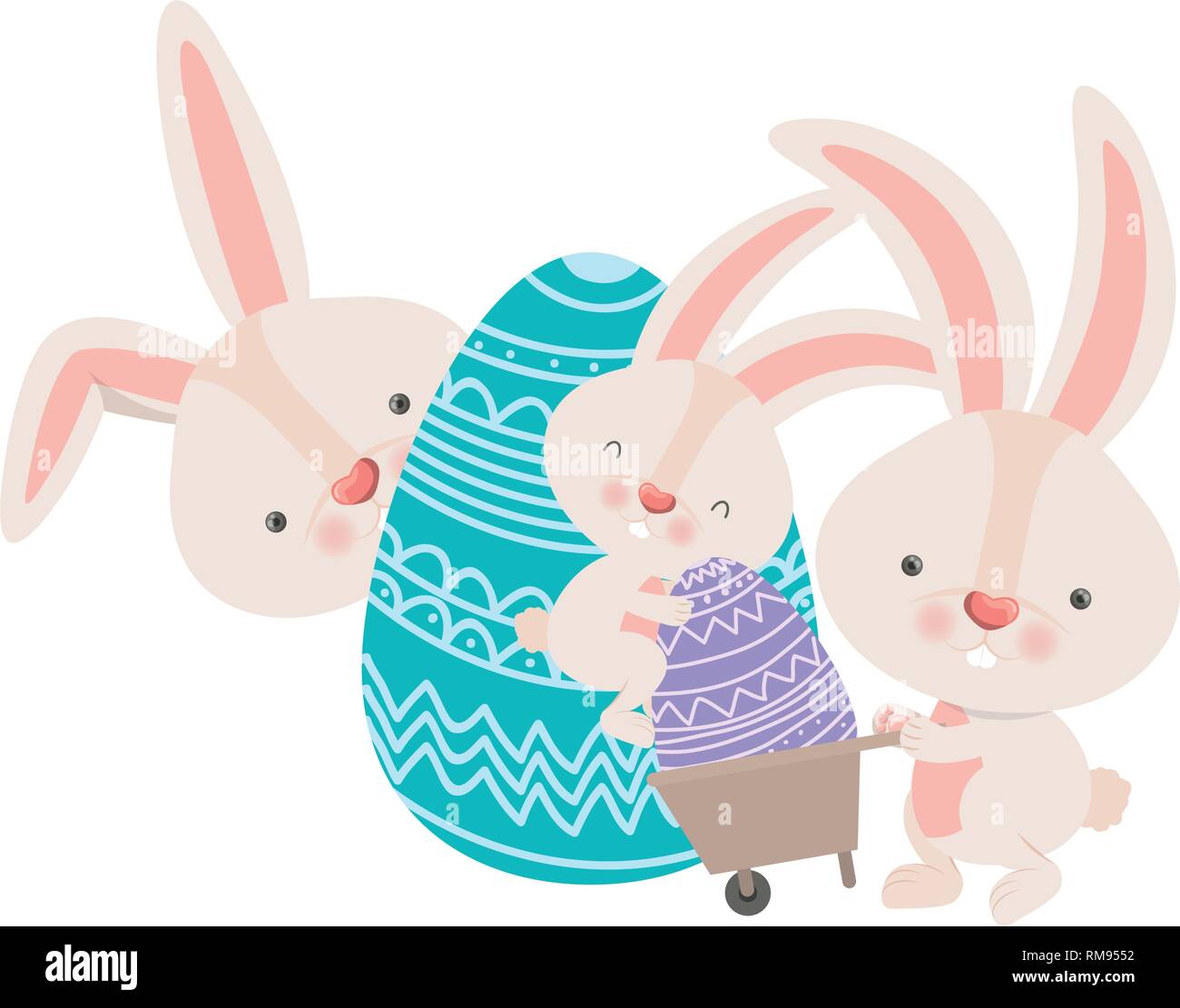 bunnies with wheelbarrow and easter eggs icon Stock Vector Image & Art ...