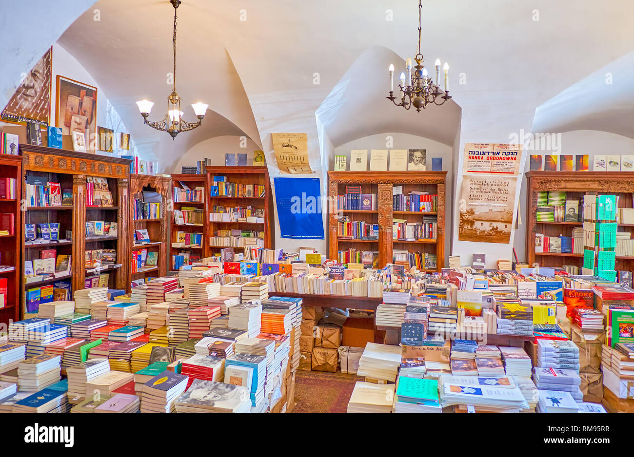 KRAKOW, POLAND JUNE 21, 2018 The large Jewish book shop with variety