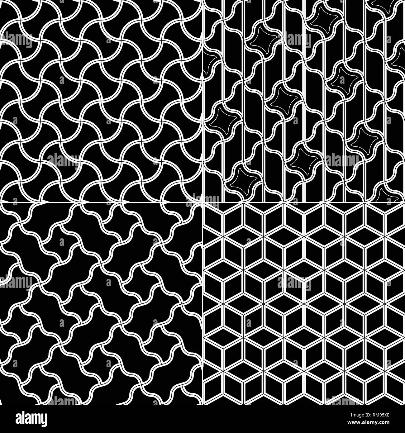 Vector geometric seamless patterns set, black and white texture Stock ...