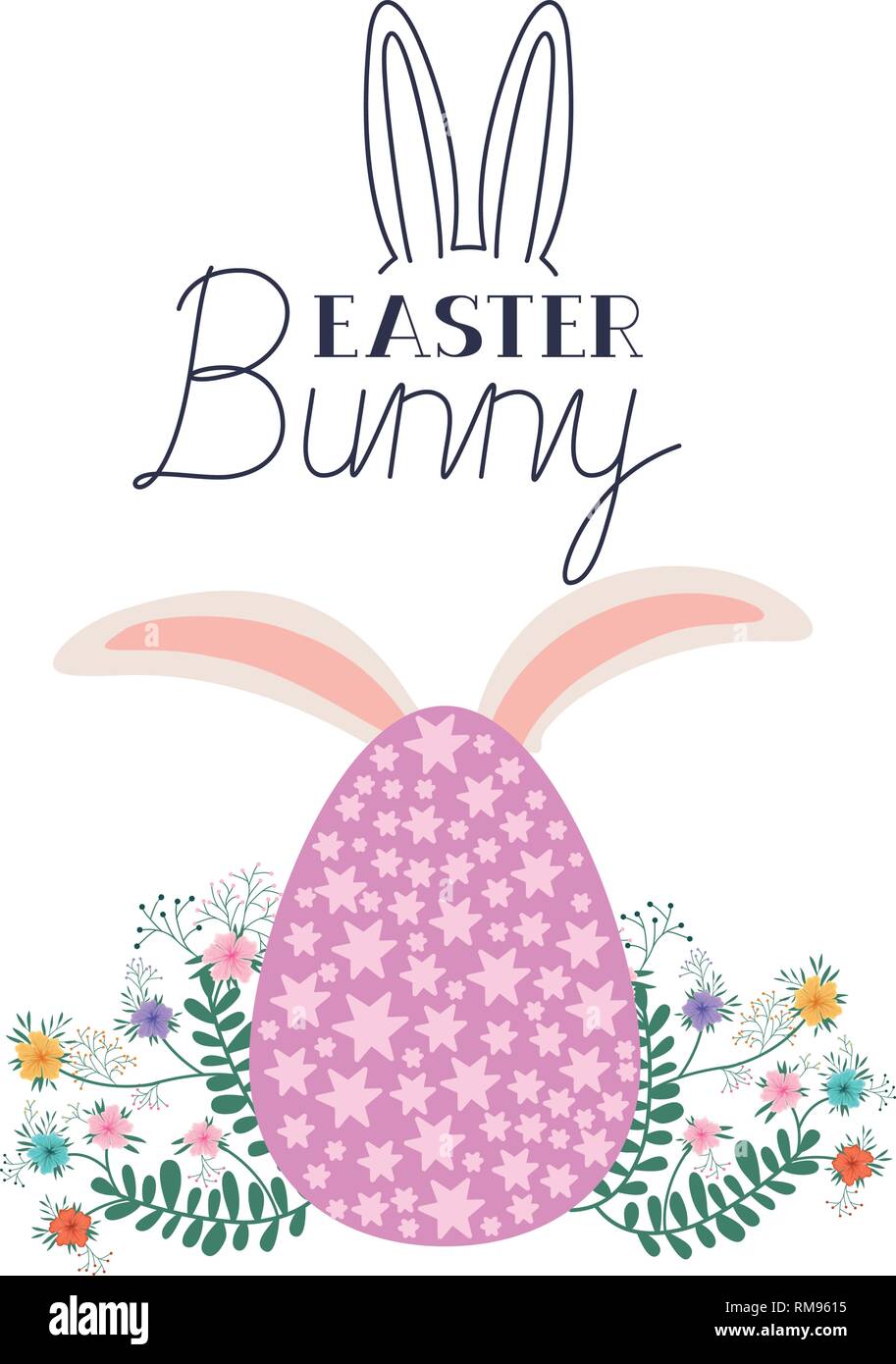easter bunny label with egg and rabbit ears icon Stock Vector Image ...