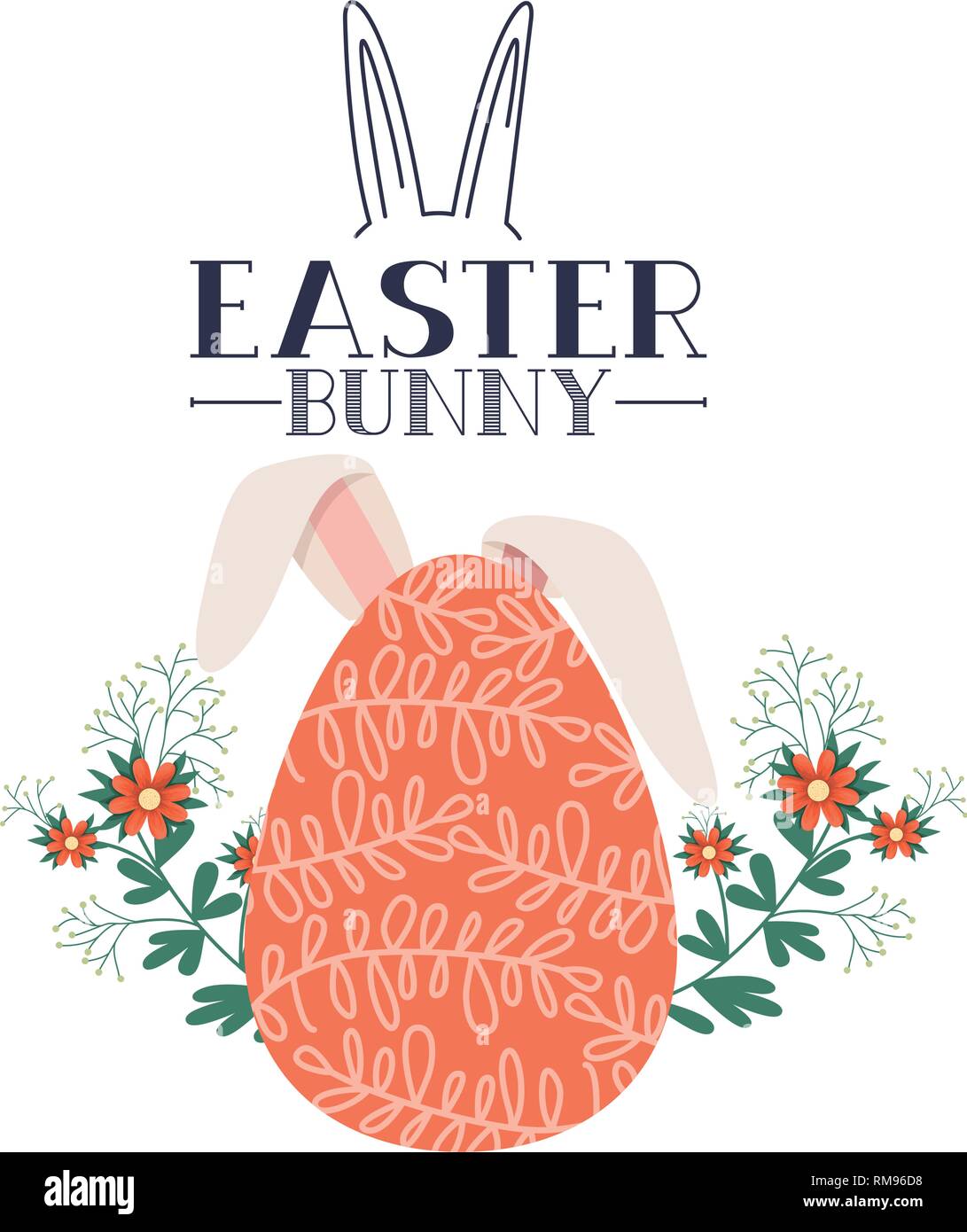 easter bunny label with egg and rabbit ears icon Stock Vector Image ...