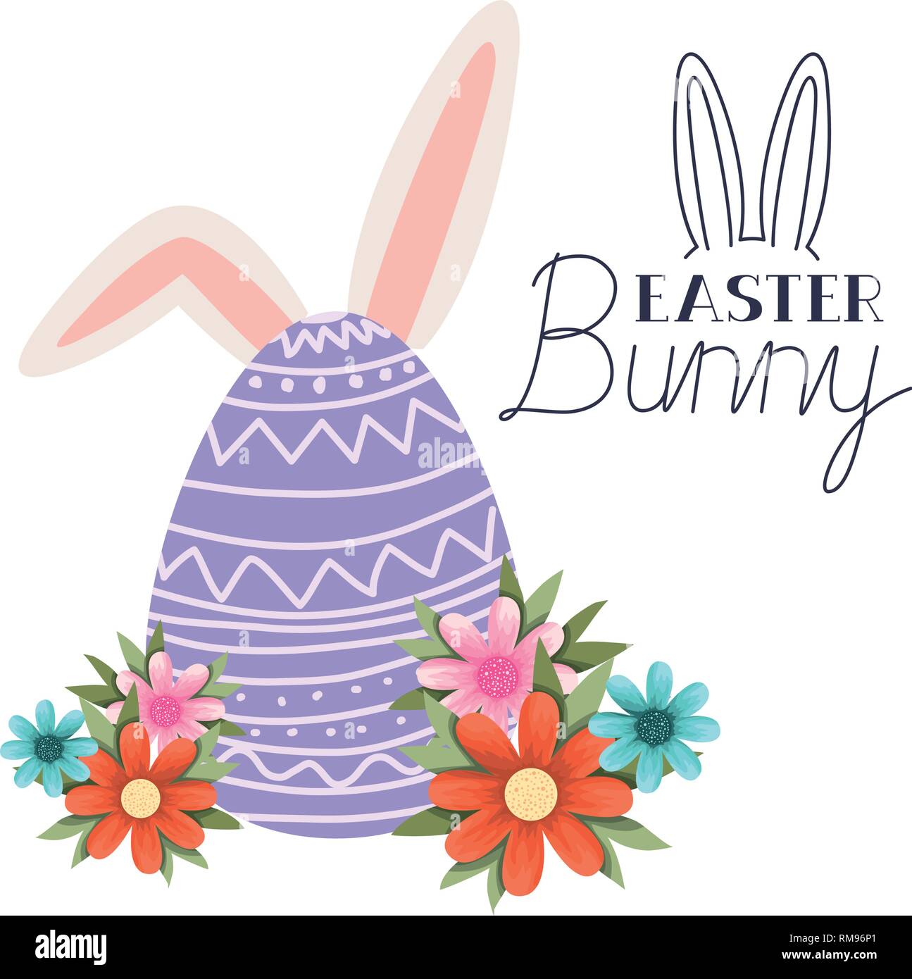 easter bunny label with egg and rabbit ears icon Stock Vector Image ...