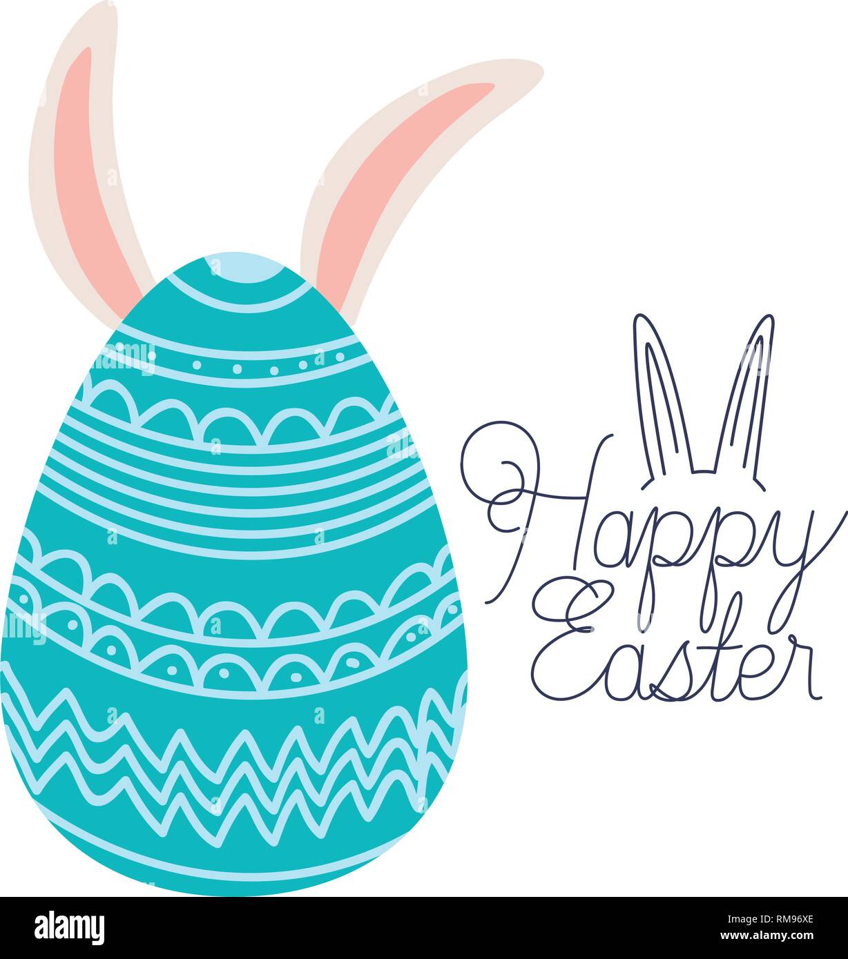 happy easter label with egg and rabbit ears icon Stock Vector Image ...
