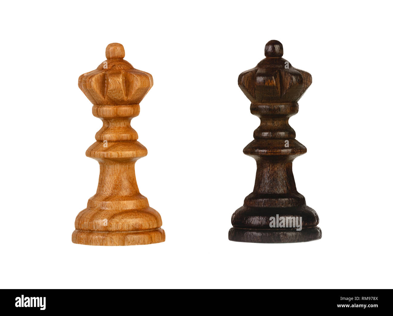 Wooden brown chess pieces on a white background Stock Photo - Alamy