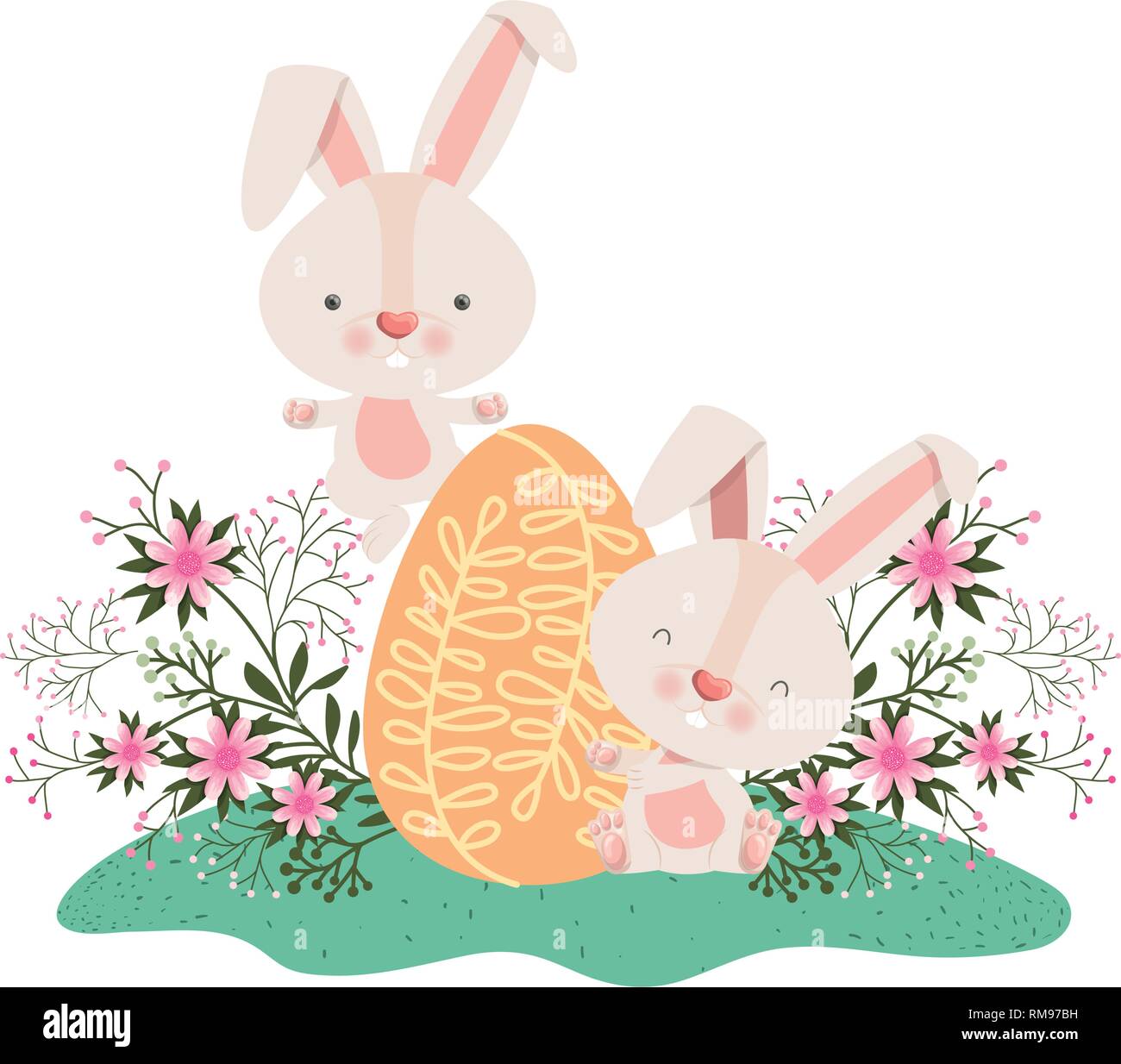 easter rabbits with egg and flowers icon Stock Vector Image & Art - Alamy