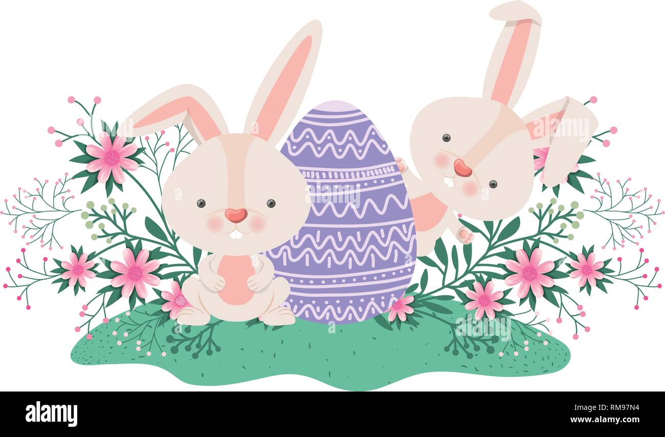 easter rabbits with egg and flowers icon Stock Vector Image & Art - Alamy