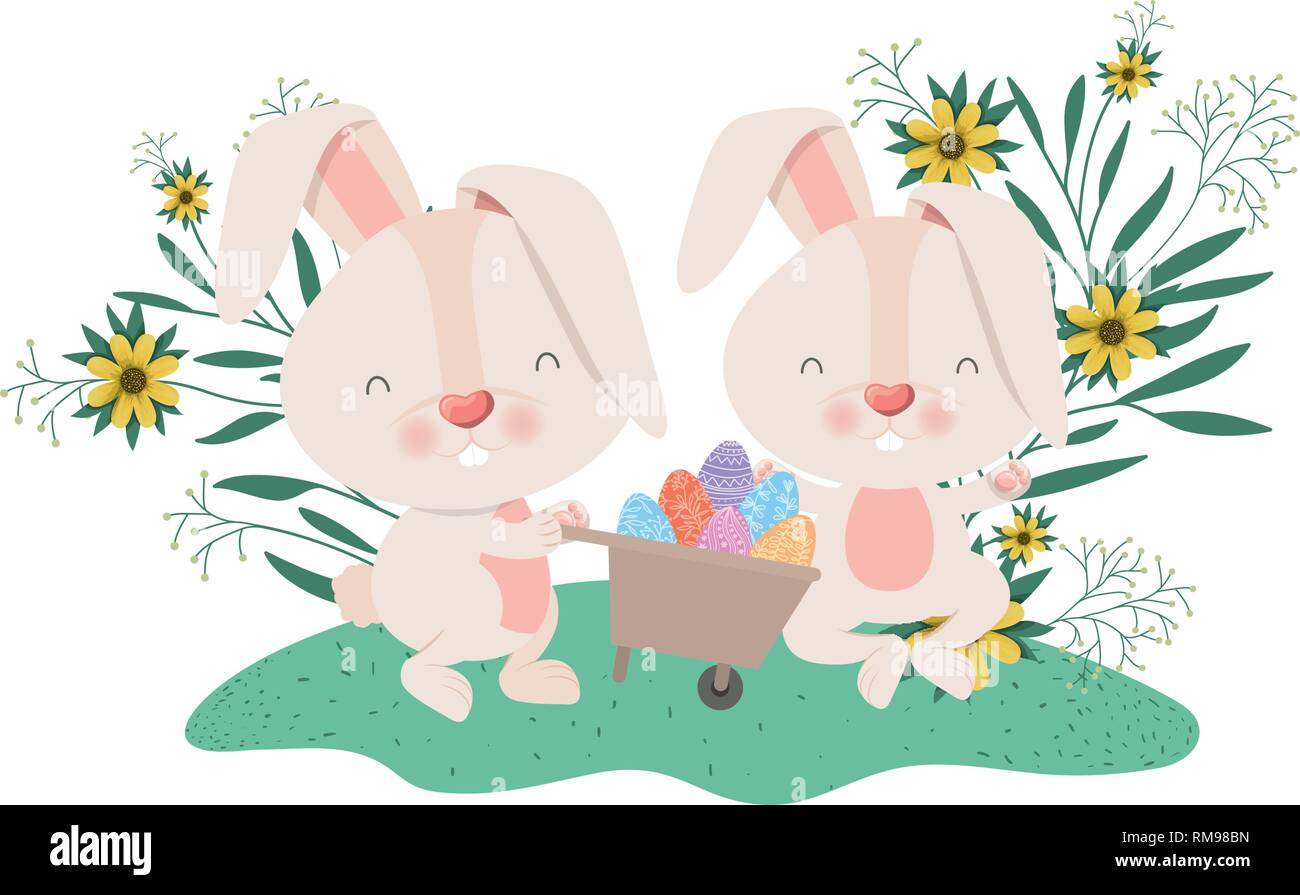 rabbits with wheelbarrow and easter eggs icon Stock Vector Image & Art ...