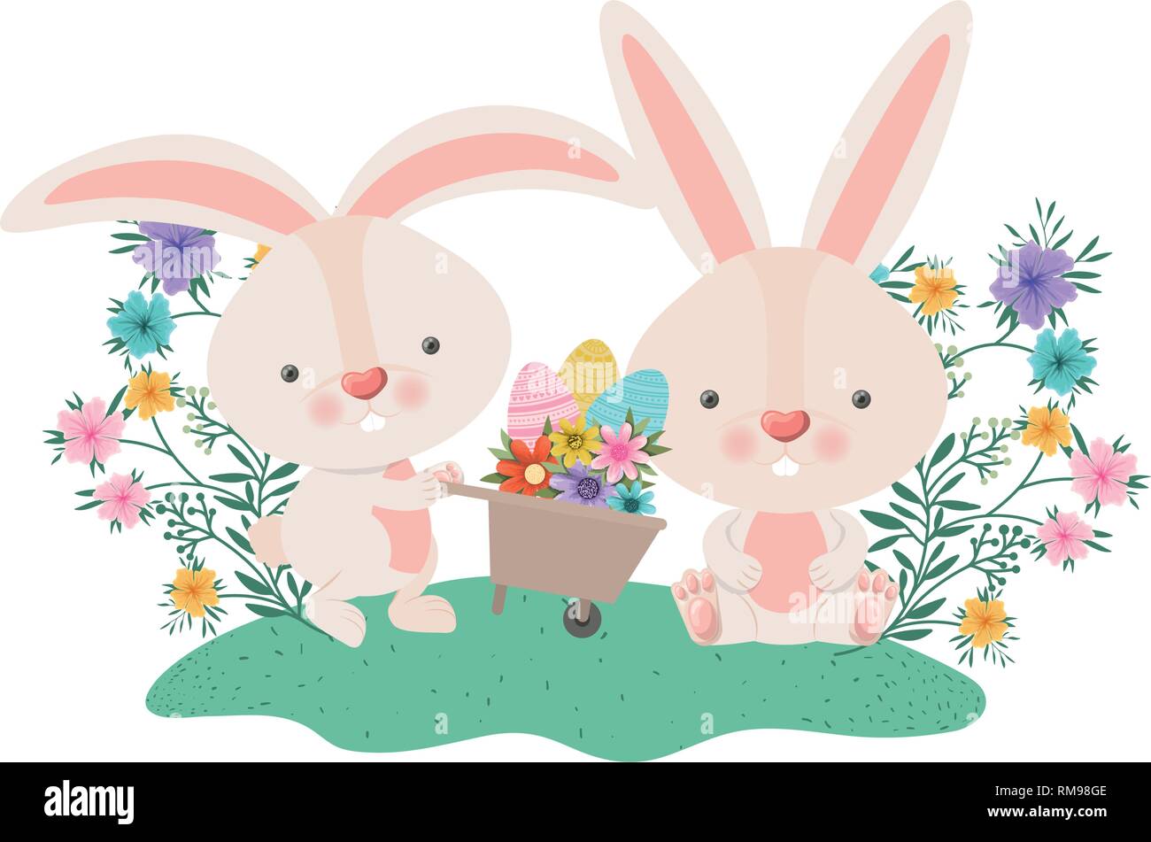 rabbits with wheelbarrow and easter eggs icon Stock Vector Image & Art ...