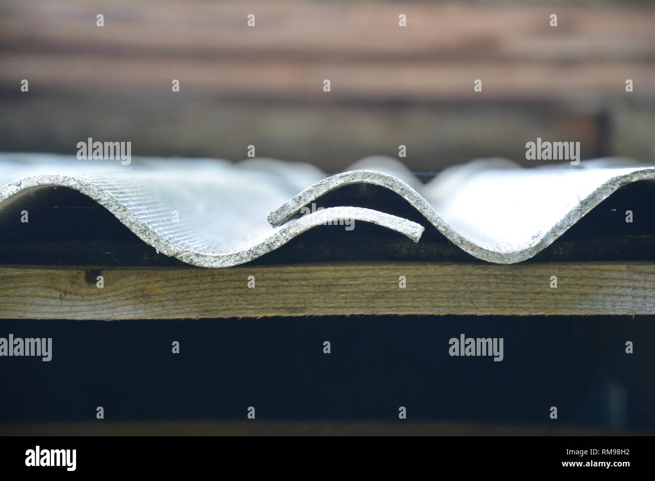 Asbestos roof sheets connection. Close up. Stock Photo