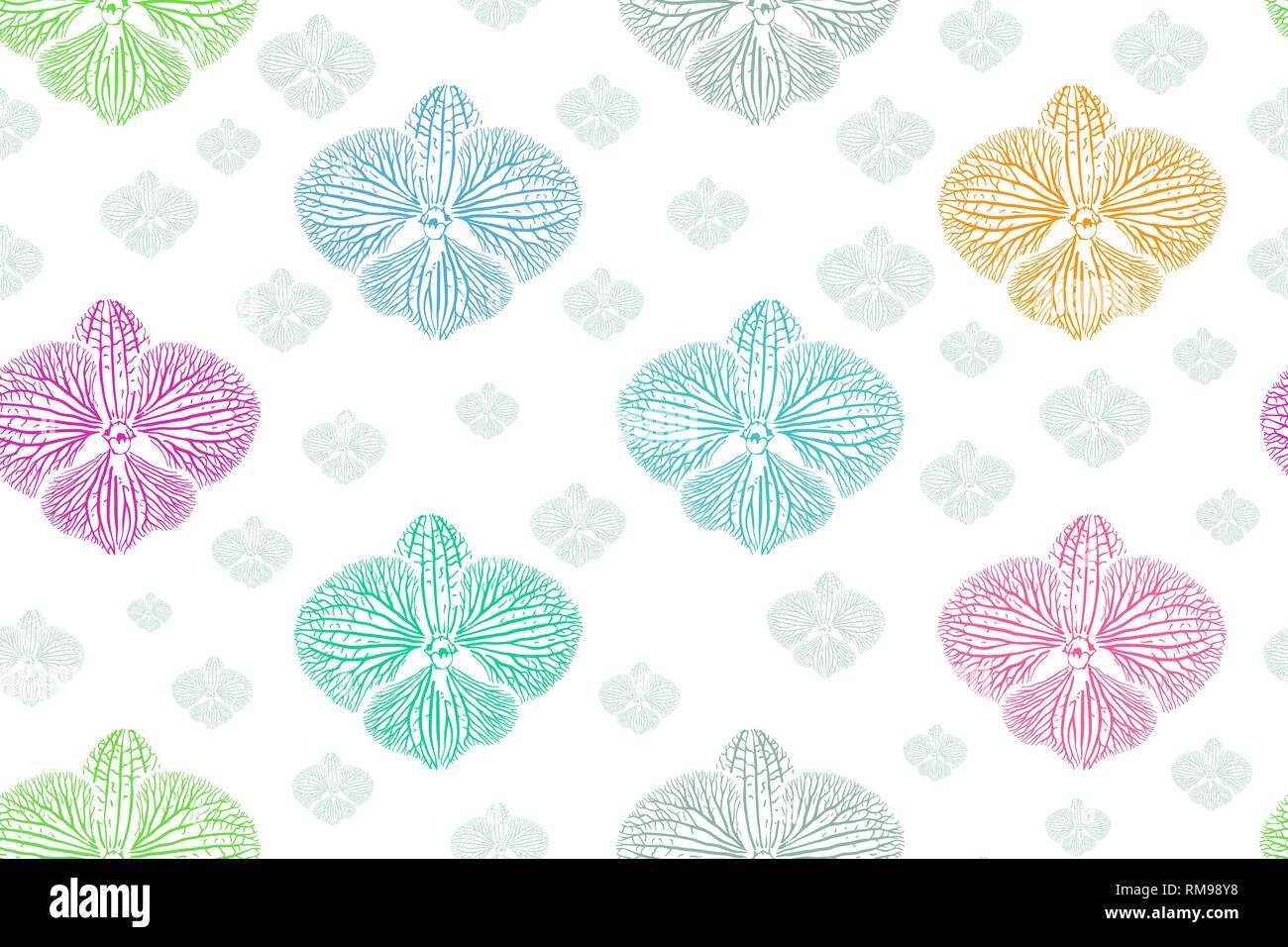 Orchid doodle seamless background on vector art. Stock Vector