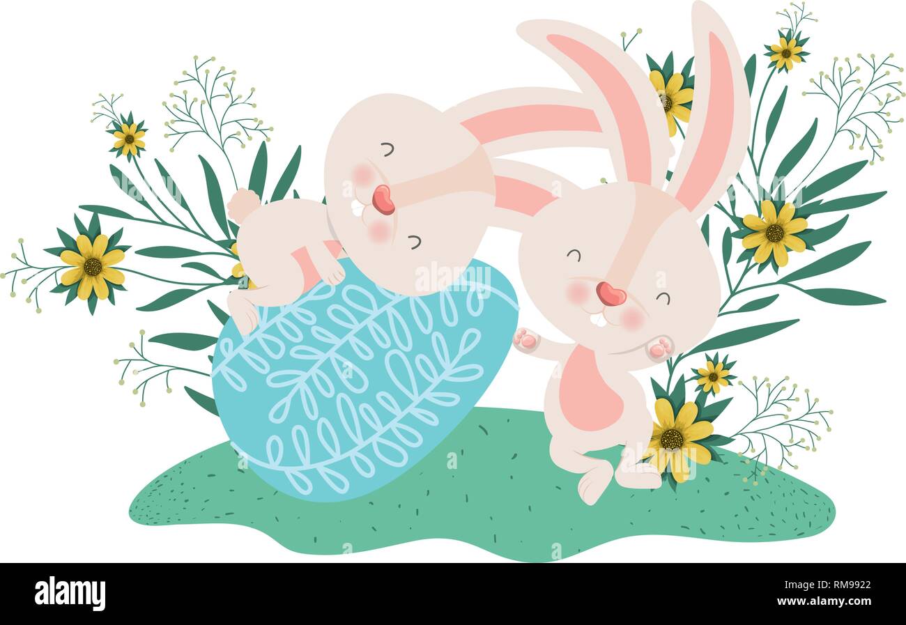 easter rabbits with egg and flowers icon Stock Vector Image & Art - Alamy