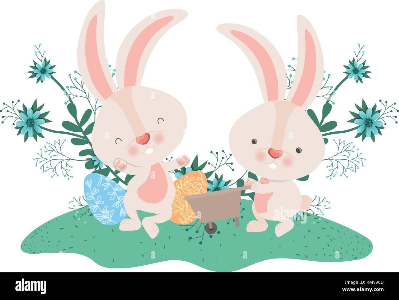 rabbits with wheelbarrow and easter eggs icon Stock Vector Image & Art ...