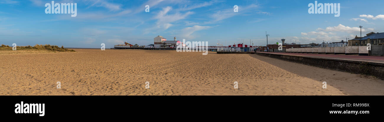 Great Yarmouth, Norfolk, England, UK - April 04, 2018: Great Yarmouth beach and the Britannia Pier & Theatre Stock Photo