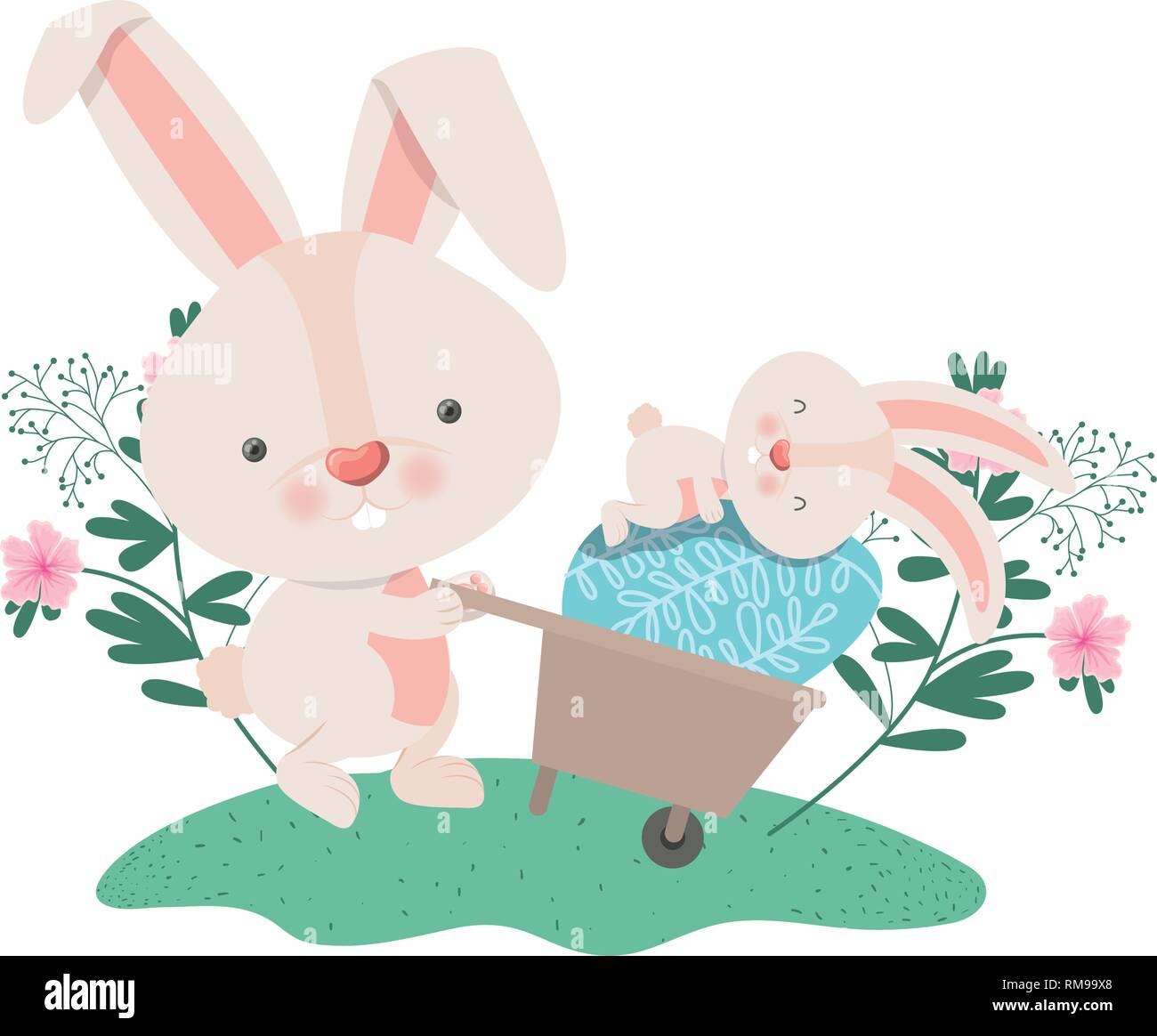 rabbits with wheelbarrow and easter egg icon Stock Vector Image & Art ...