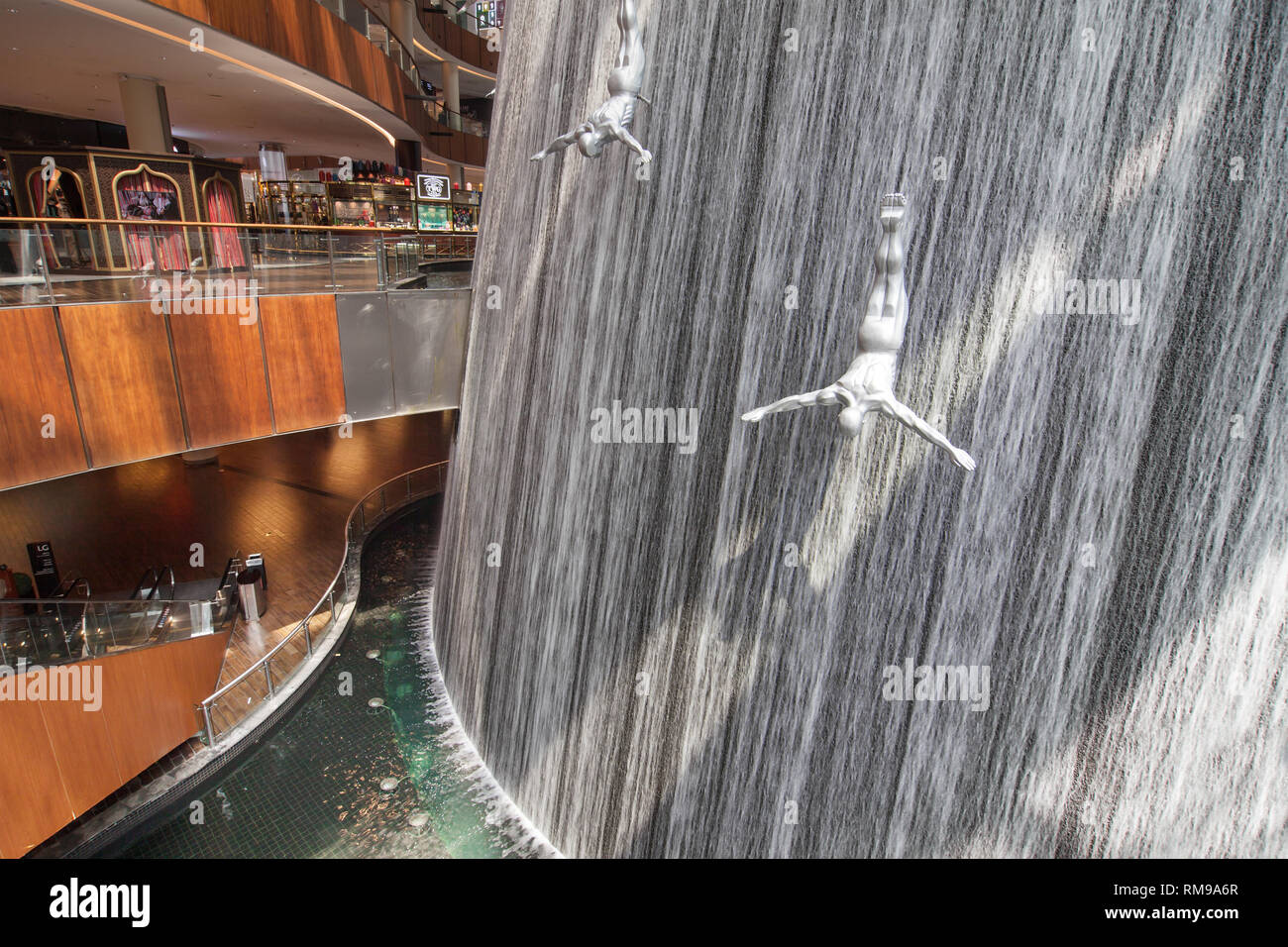 Dubai, United Arab Emirates - September 9, 2018: The Waterfall at Dubai Mall, Dubai, United Arab Emirates. Stock Photo