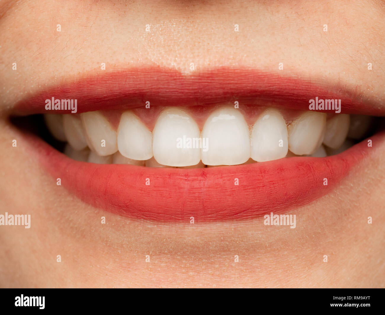 Closeup Shot Of Human Asian Chinese Thai Woman Female Makeup Face Woman With Red Lips Lipstick And Healthy Dental White Great Perfect Teeth Smiling Stock Photo Alamy