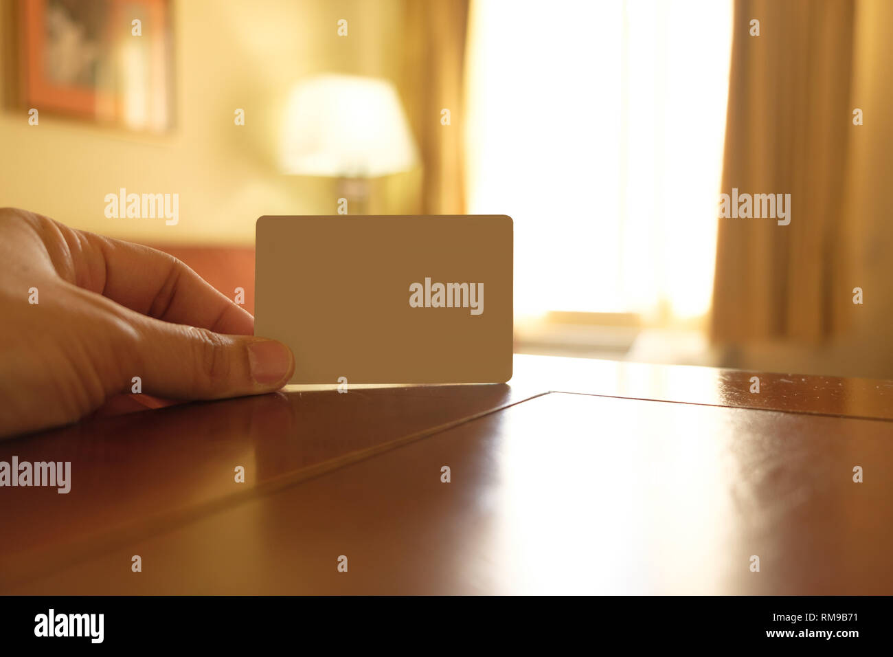 Empty white card in a hotel room Stock Photo