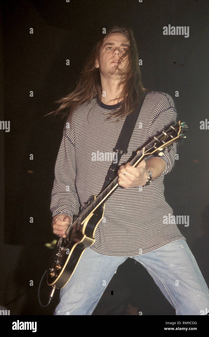 Candlebox guitarist Peter Klett is shown on stage during a 'live' concert performance. Stock Photo