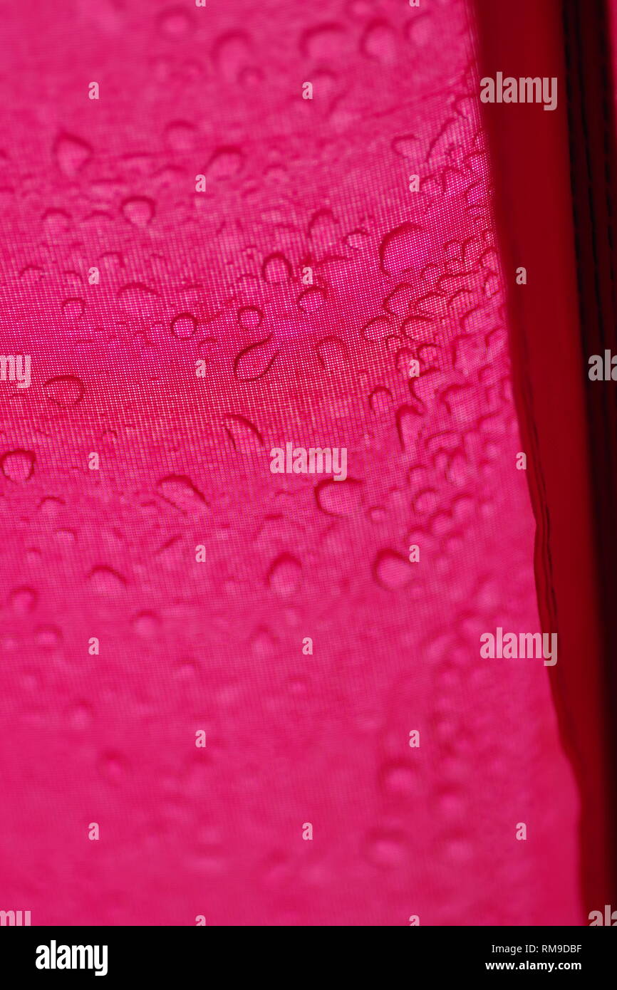 Macro Photo of Rain Drops on a Tent Skin. St Andrew's, Scotland, UK. Stock Photo