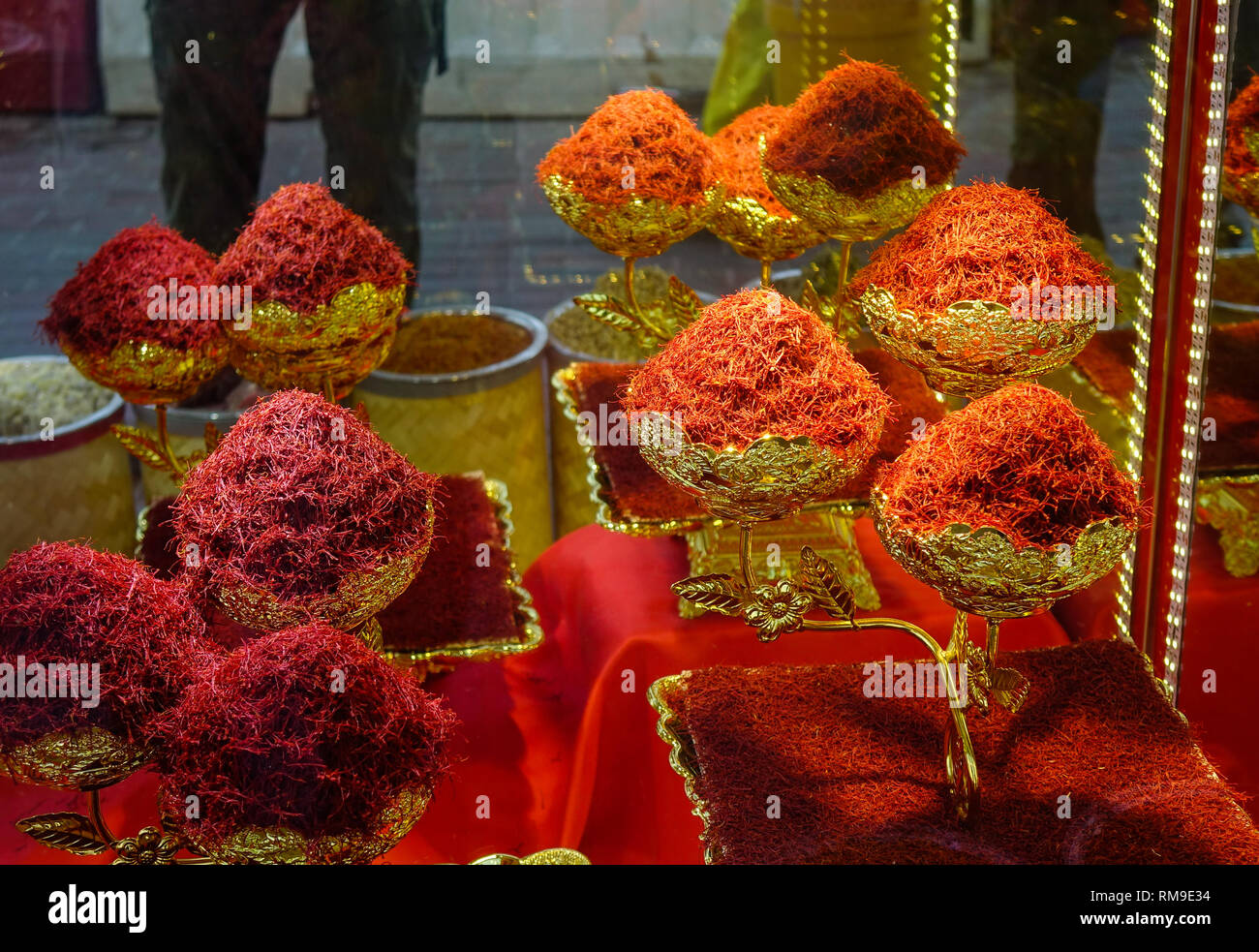 Saffron spice for sale at the shop in Dubai Spice Market (UAE Stock