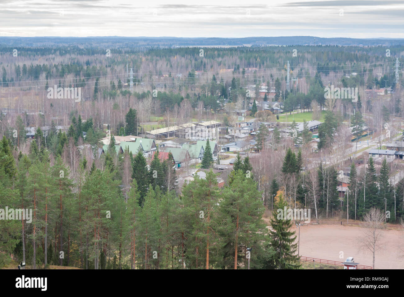 Beautiful Top View From Above Of City Kouvola From Slope Mielakka 