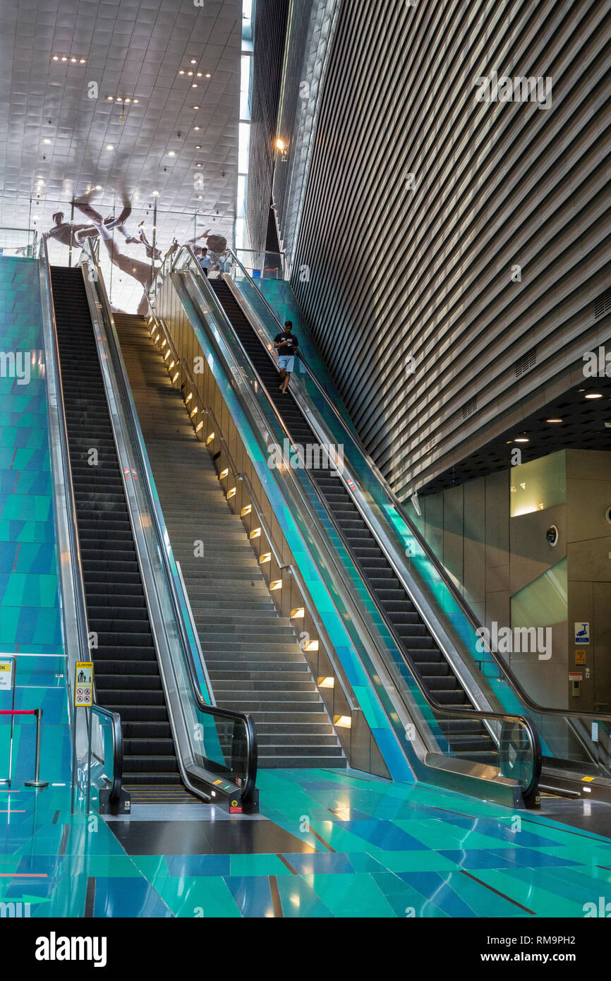 Singapore MRT Mass Rapid Transit Escalator at Stadium Station. Stock Photo