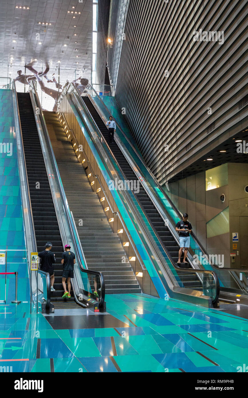 Singapore MRT Mass Rapid Transit Escalator at Stadium Station. Stock Photo