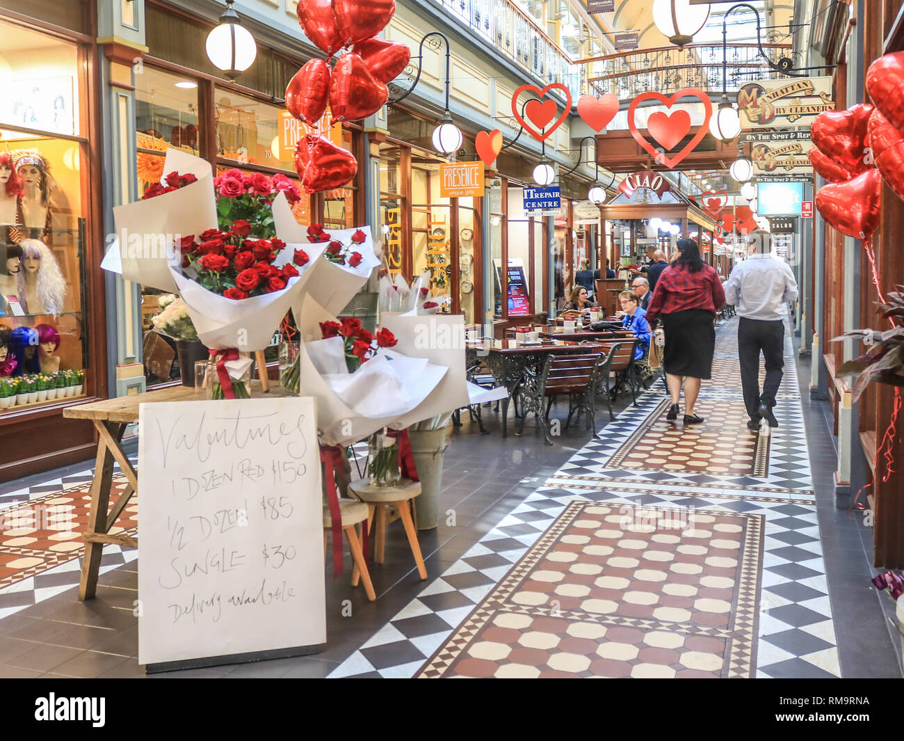 Adelaide, Australia. 14th February 2019. Adelaide arcade decorated with