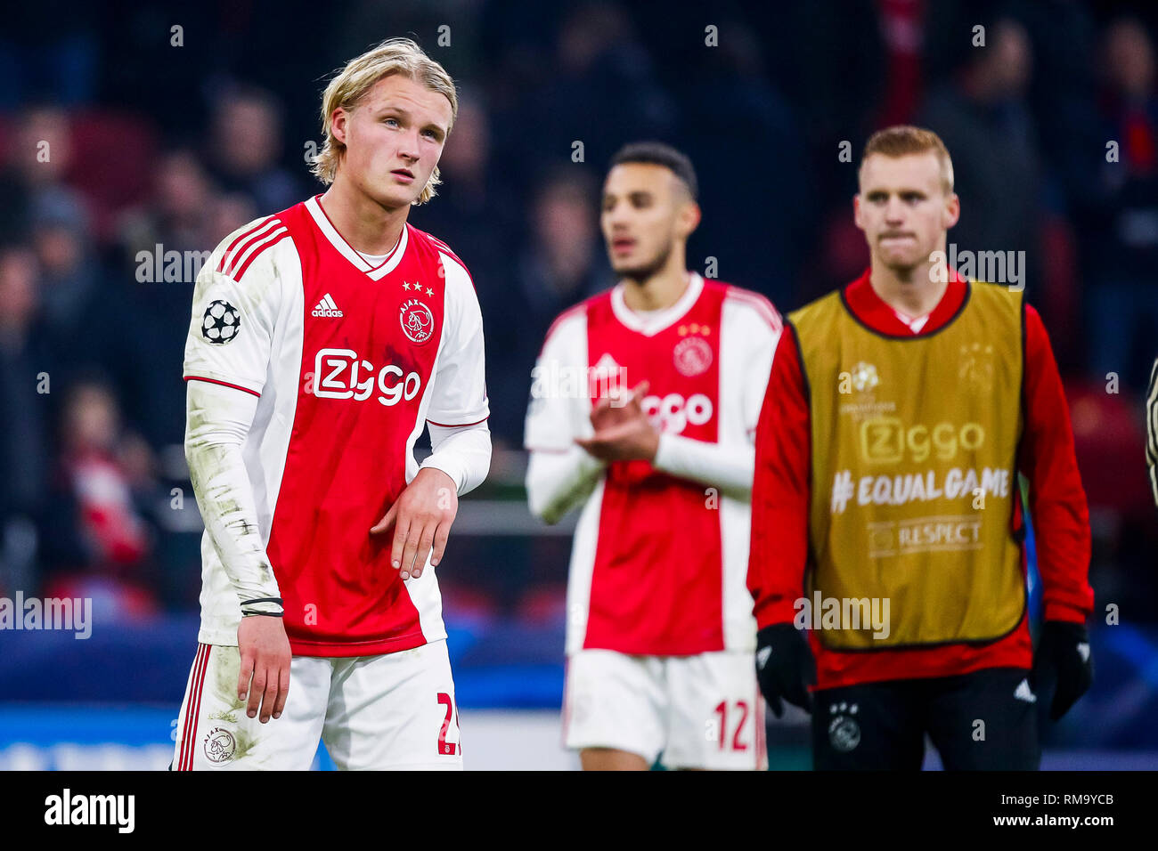Amsterdam Ajax Real Madrid 1 2 Football Champions League Season 2018 2019 13 02 2019 Johan Cruijff Arena Disappointed Ajax Player Kasper Dolberg L After The Match Ajax Real Madrid Stock Photo Alamy