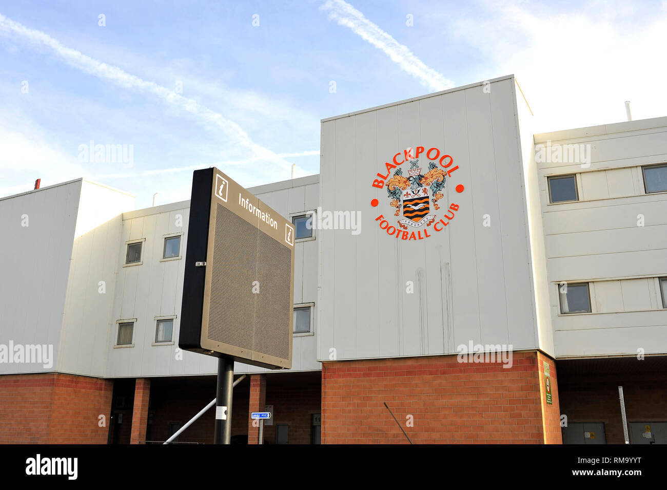Blackpool, UK. 14th Feb, 2019. Blackpool Football Club has now been put into receivership by the High Court to be sold off to pay some of the £22 million owed by the present owners, the Oyston family, to former shareholder and ex-director Latvian business man Valeri Belokon. The club faces a possible 12 point deduction from the English Football League(EFL) sending the club from their current position (8th) down to just above the league one relegation zone.Pictured the Bloomfield Road ground. Kev Walsh/Alamy Live News Stock Photo