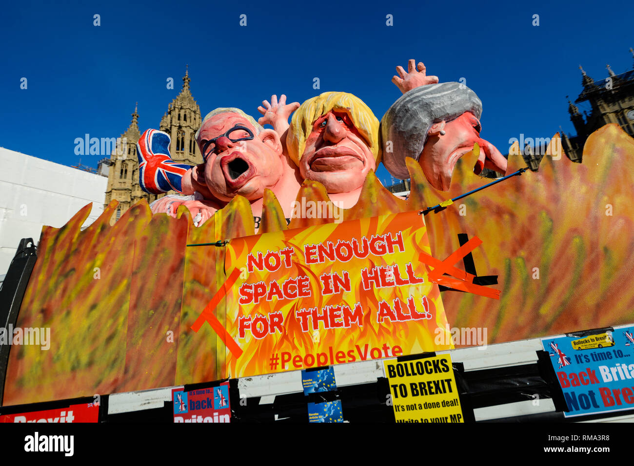 Comic caricatures Brexit protests continue outside Parliament, Westminster, London, UK as pro-EU and pro-Brexit campaigners try to make their points Stock Photo