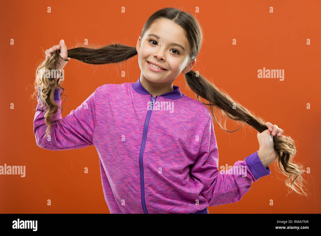 Small Child Long Hair Charming Beauty Girl Active Kid With Long