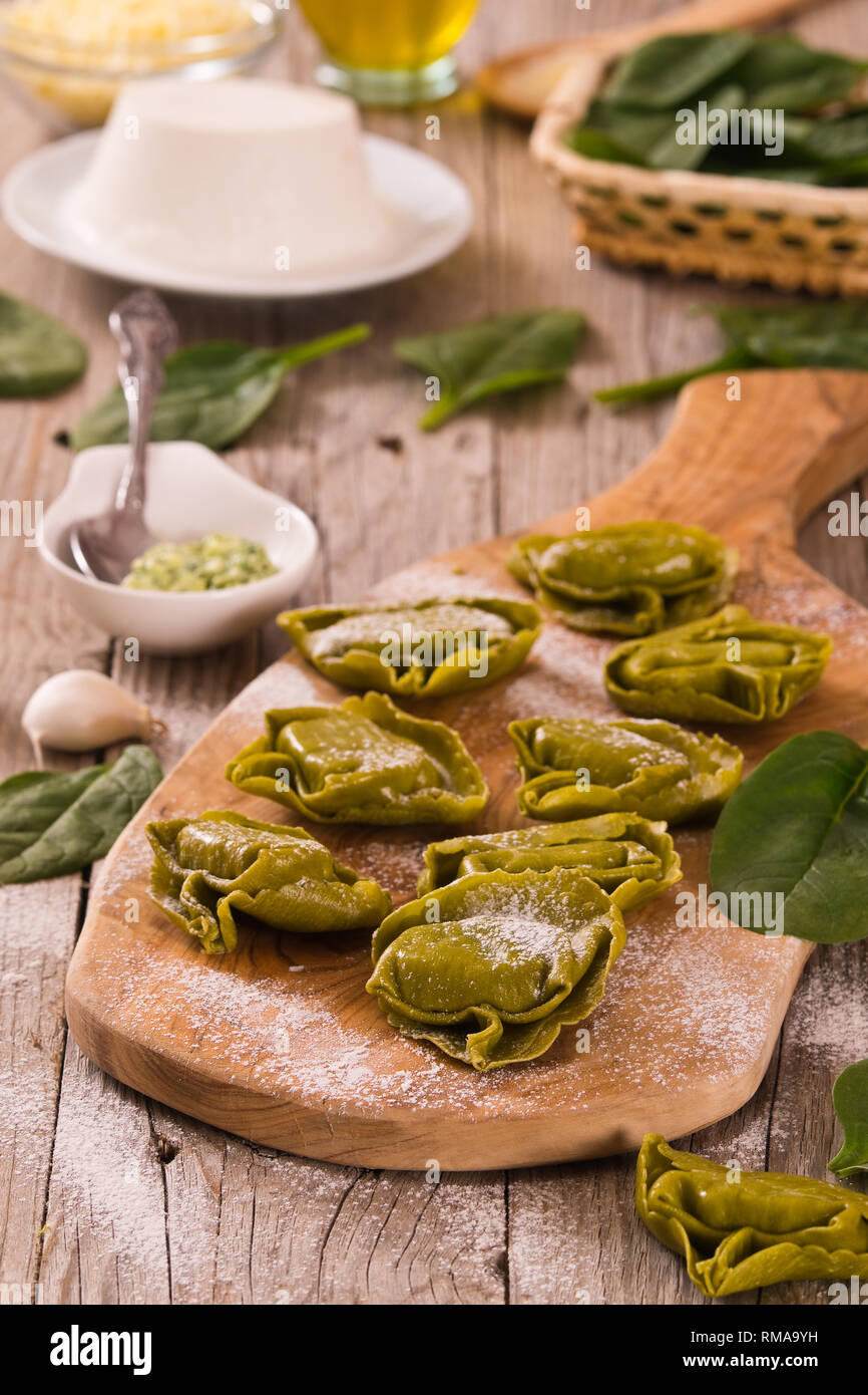 Spinach ravioli with ricotta cheese filling Stock Photo - Alamy