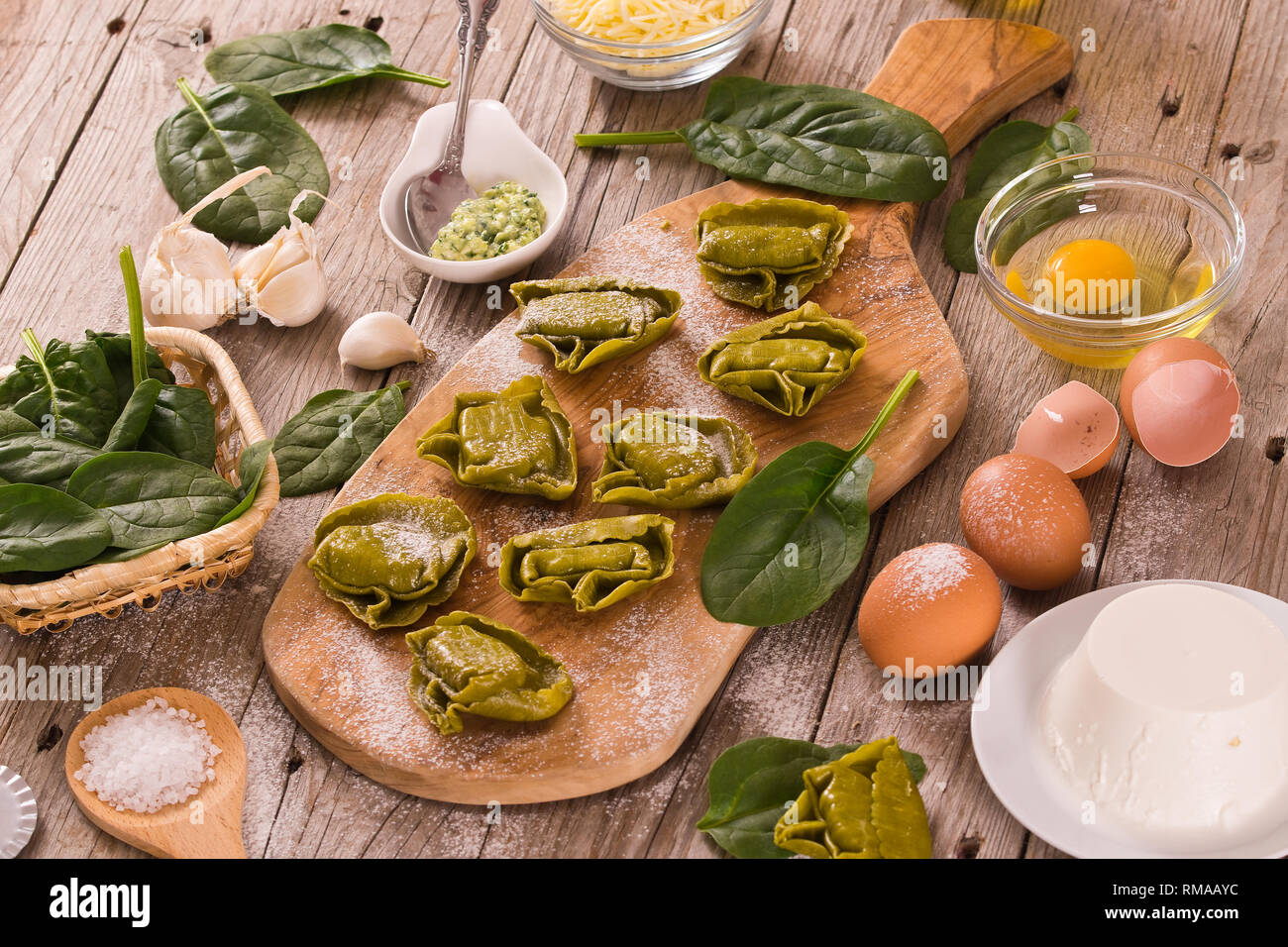 Spinach ravioli with ricotta cheese filling Stock Photo - Alamy