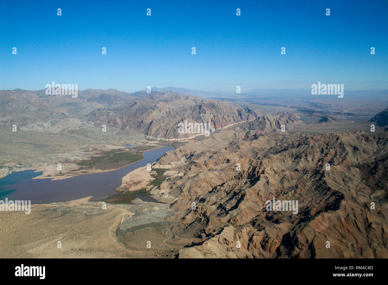 Aerial view of mountain range by Mead Lake, Nevada Stock Photo