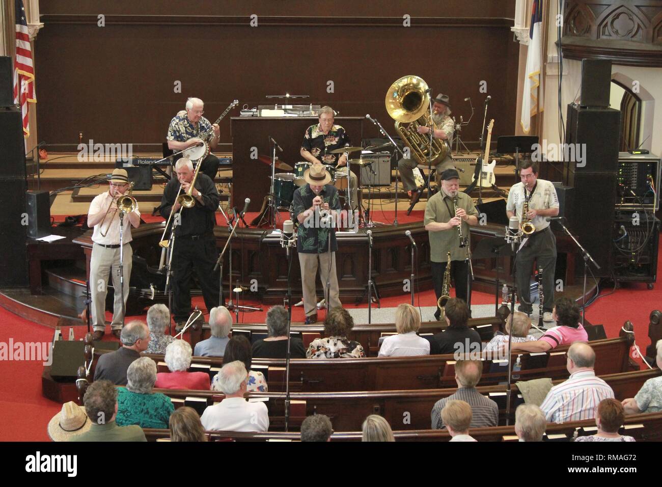 Musicians with the Heartbeat Dixieland Jazz Band are shown performing ...