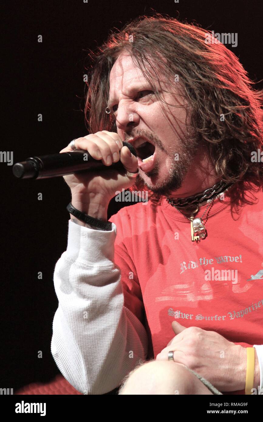 SInger Chad Gray is shown performing on stage during a "live" concert