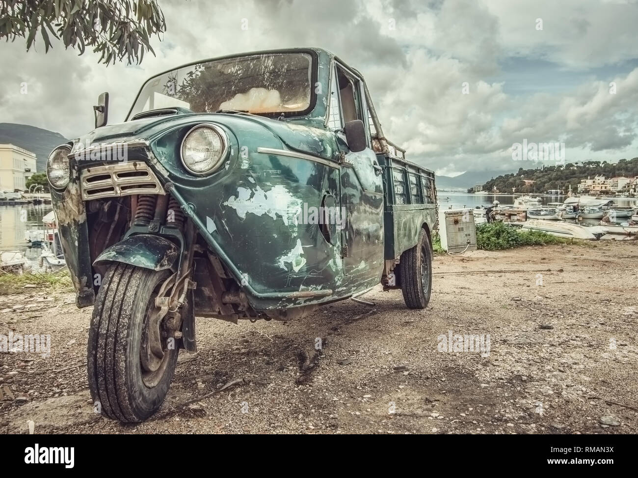 Old car in Poros island - Greece Stock Photo