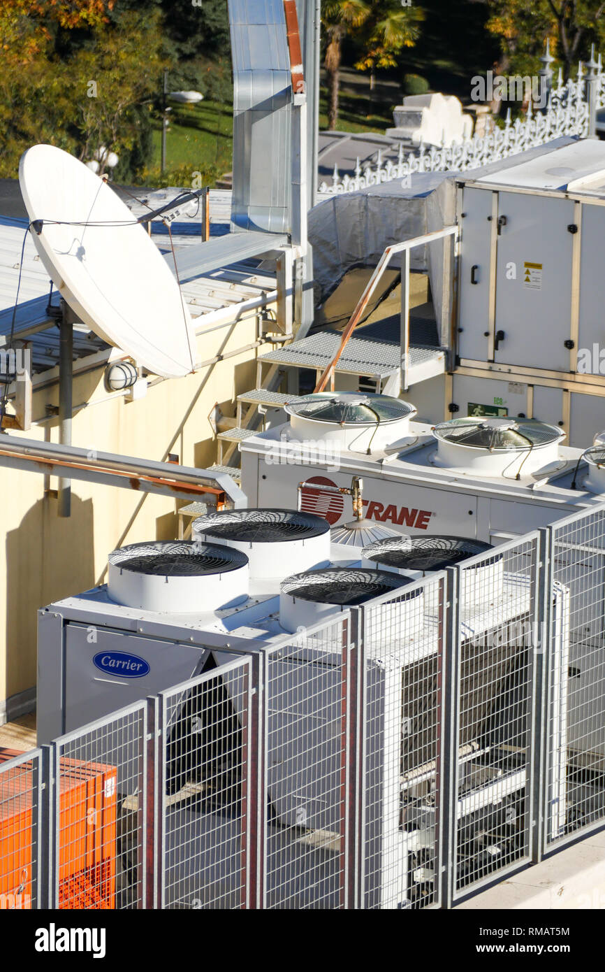 Air conditionned equipments on a building roof, Madrid, Spain Stock