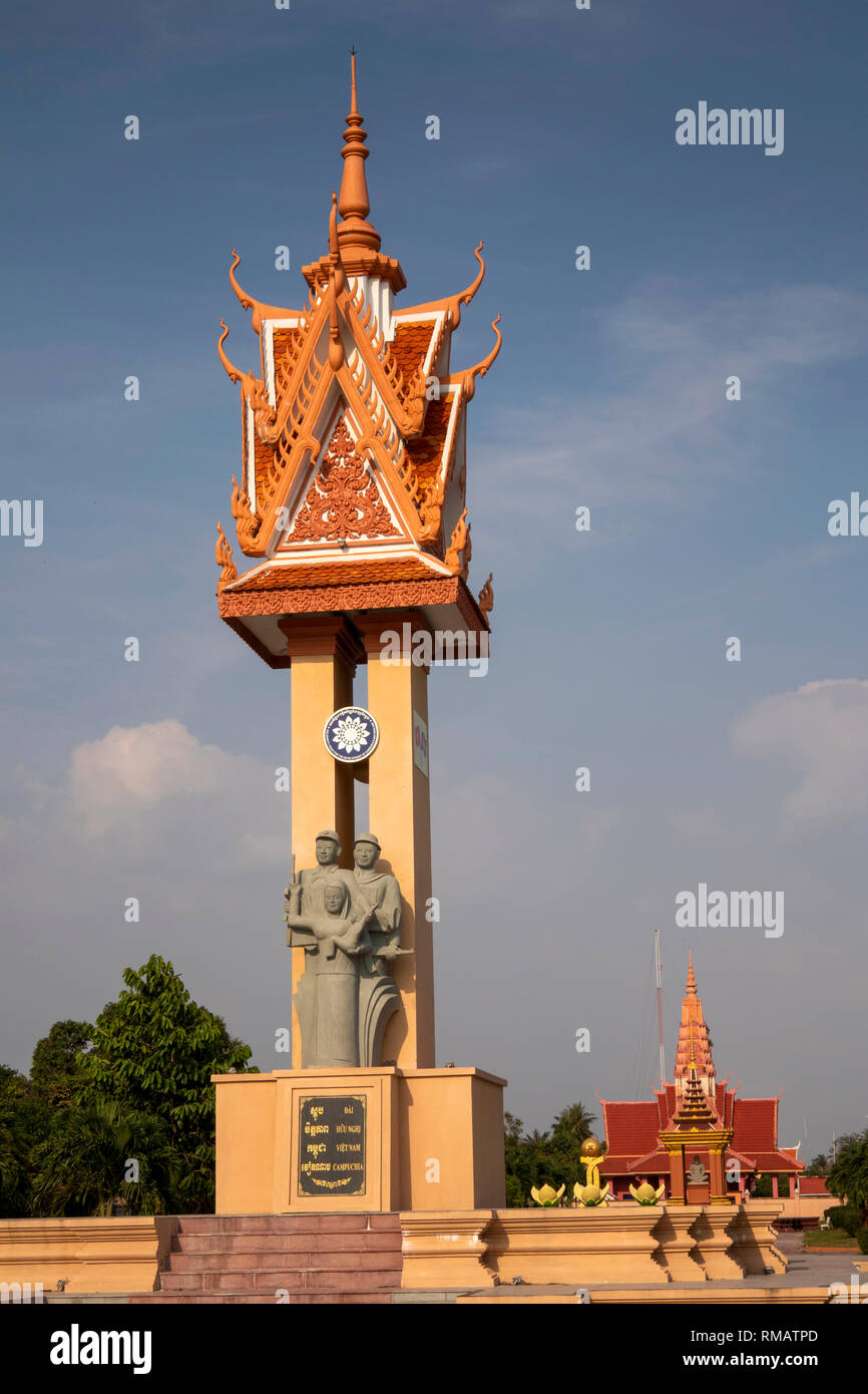 Cambodia, Kampot Province, Kep, Vietnam Kampuchea Friendship Monument, and traditional ,style Kep Museum Stock Photo