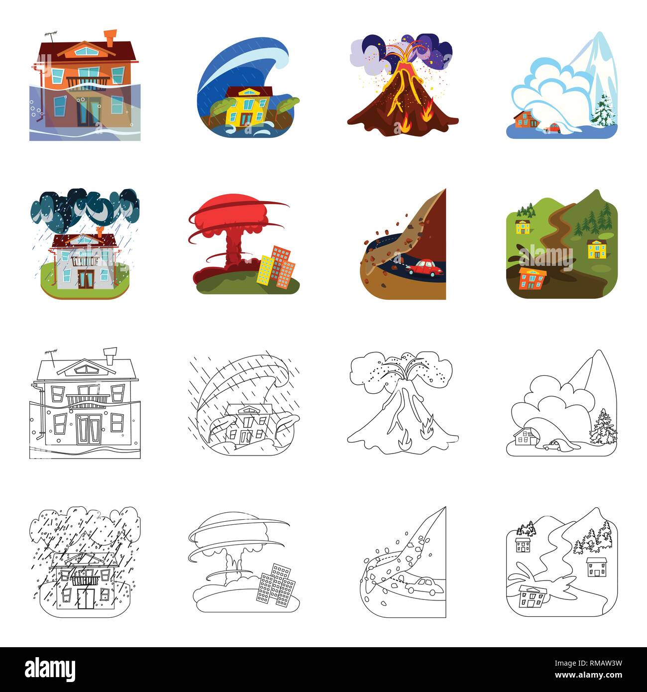 Vector illustration of weather and distress sign. Set of weather and ...